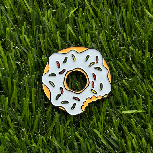 Sandybirds Golf Gear Blue Donut Ball Marker - Premium quality golf ball marker made of zinc alloy, featuring a vibrant blue donut design. A stylish and unique accessory for golf enthusiasts seeking to enhance their game with a touch of flair.